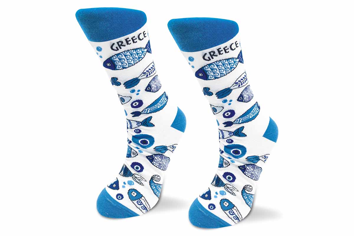 ATP - bílé ponožky s rybičkami L-XL