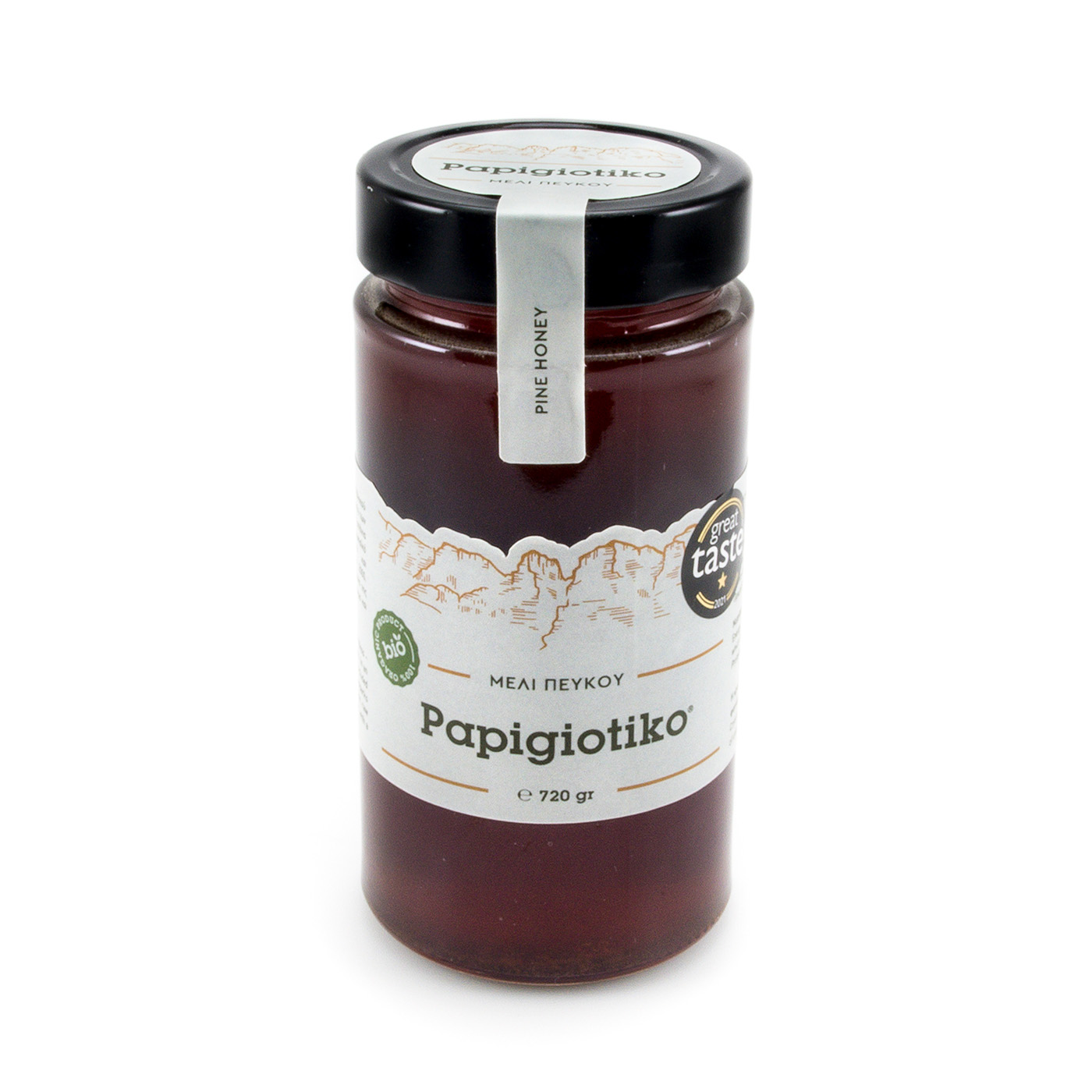 PAPIGIOTIKO BIO Borovicový med z lesů od jezera Ioannina (Epirus) 720g