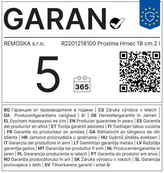Štítek GARAN – Remoska Proxima hrnec 18 cm 2 l