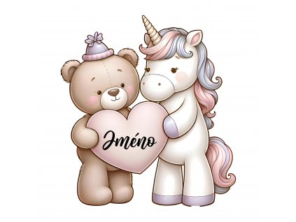 Dětské samolepky na zeď - Medvěd s jednorožcem 1