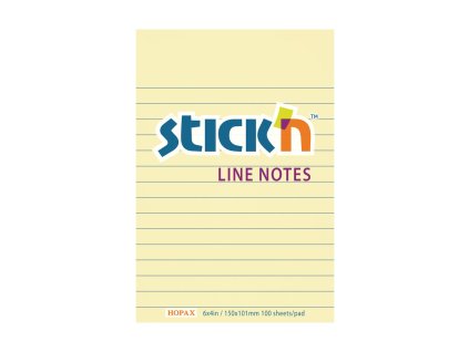 Samolepící Bloček Hopax Stick'n Notes  - 150 x 101 mm, 100 l, žlutý, linkovaný