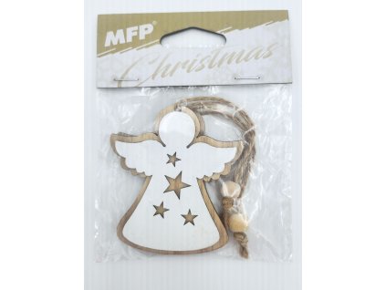 Závěs dřevěný anděl hvězda 7,5 cm/ 2ks