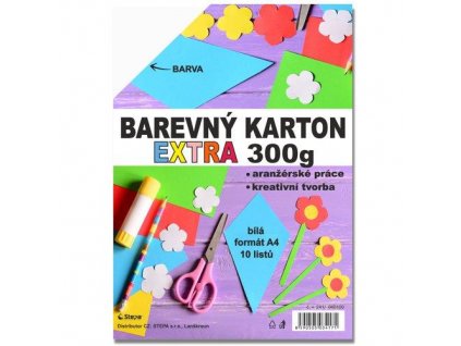 Barevný karton EXTRA 300g A4/10listů - bílý