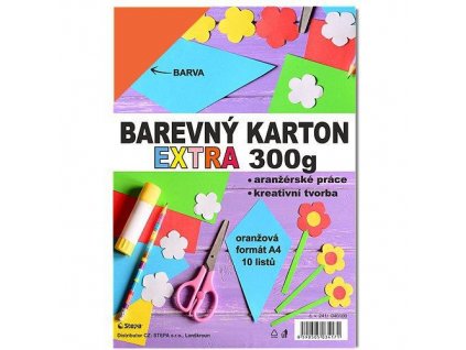 Barevný karton EXTRA 300g A4/10listů - oranžový