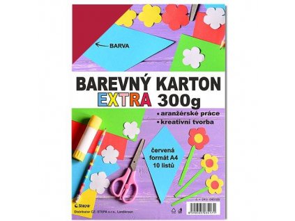 Barevný karton EXTRA 300g A4/10listů - červený