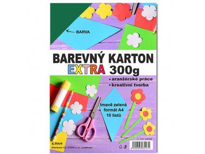 Barevný karton EXTRA 300g A4/10listů - tmavě zelený