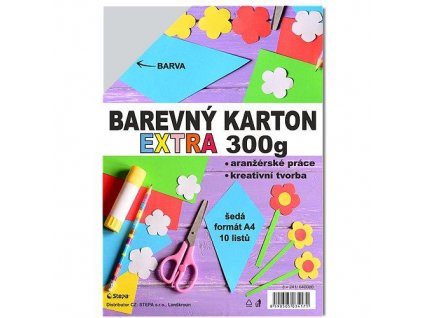 Barevný karton EXTRA 300g A4/10listů - šedý