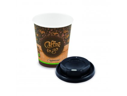 Papírový kelímek "Coffee to go" Ø80mm 280ml `M: 0,2L/8oz` + víčko černé [10 sad]