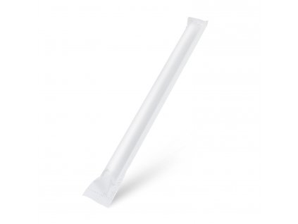 Slámka papírová bílá `JUMBO` Ø12mm x 23cm jednotlivě balená [100 ks]