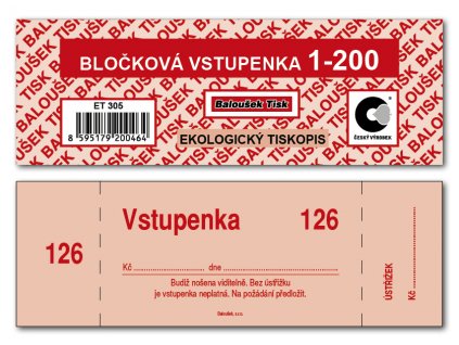 Bločkové vstupenky 1 - 200 čísel ET305