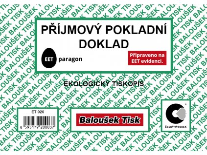 Příjmový pokladní doklad A6 - EET ET020