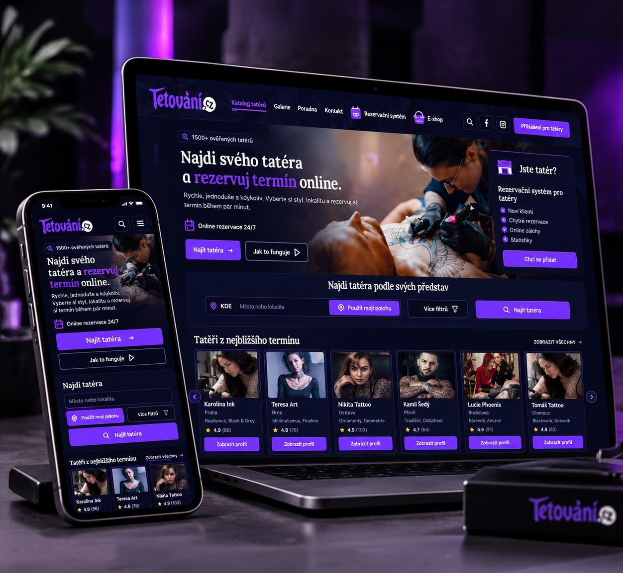 Tetovani.cz na počítači a mobilu