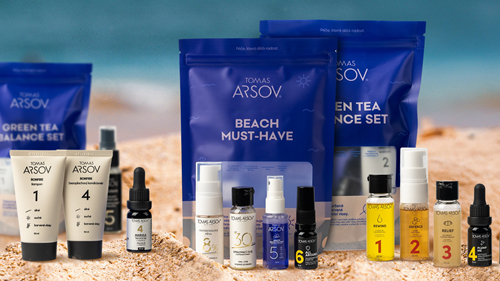 Cestovní sady TOMAS ARSOV: Komplexní péče o vlasy i pleť v mini formátu