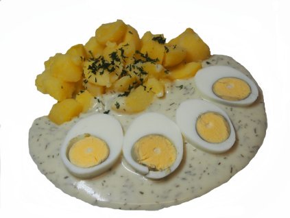 Koprova omacka vejce varene brambory