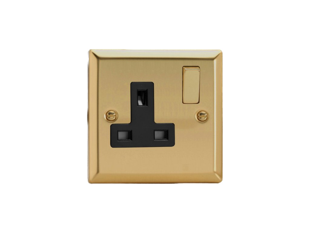 Designová zásuvka Síťová zásuvka MAINS SOCKET - 1-modulový 13A 2-pólový britská zásuvka KLASICKÉ - leštěná mosaz / černá, XV4DB