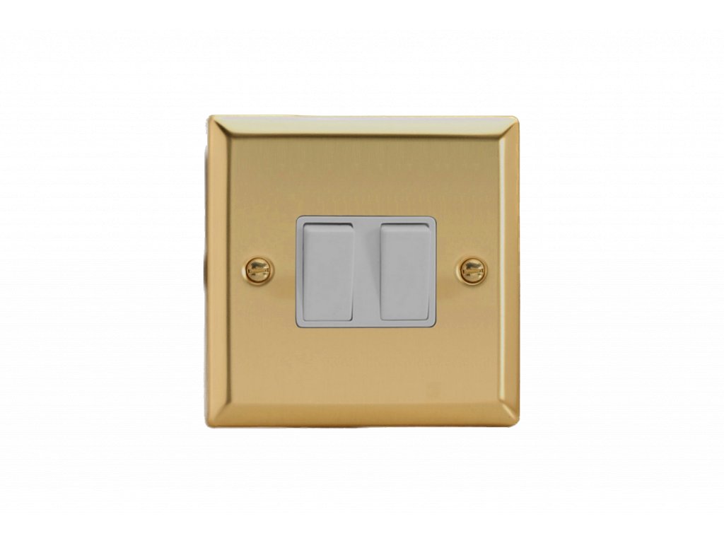 Designový vypínač Kolébkový vypínač ROCKER - 2-modulový křížový (č.7) 10A 1-pólový KLASICKÉ - leštěná mosaz / bílé kolébky, XV2W