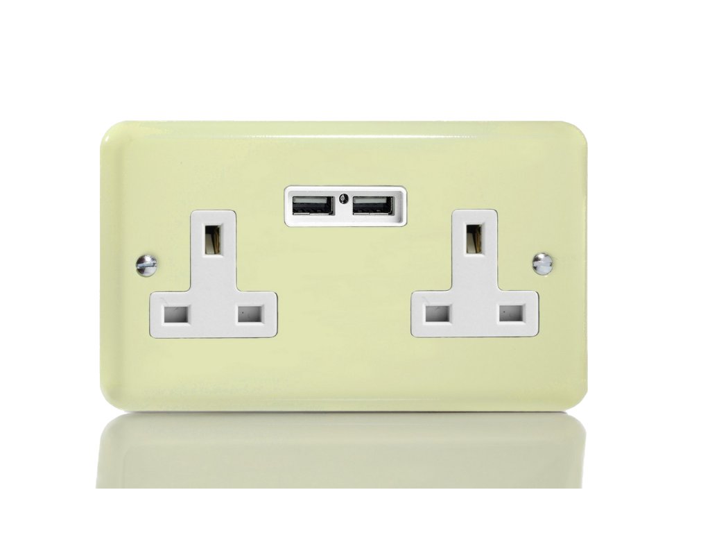 Designová zásuvka Síťová zásuvka MAINS SOCKET - 2-modulový 13A britská zásuvka KLASICKÉ - bílá čokoláda / bílá, XY5U2W.WC