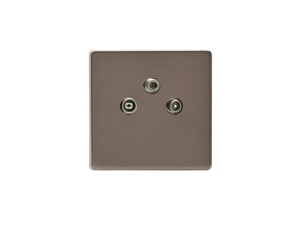 Designová zásuvka Mutimediální zásuvka MEDIA SOCKET - 3-modulový TV/Radio BEZŠROUBKOVÉ - cínová, socket_XER3RTVS_screwless_pewter