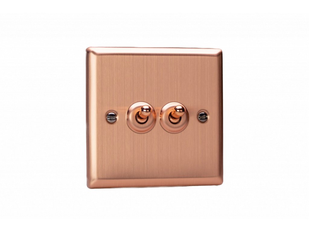 Designový vypínač Páčkový vypínač TOGGLE - 2-modulový křížový (č.7) 10A 1-pólový KLASICKÉ - kartáčovaná měď / černé (lesklé) iridium, XYT2.BC