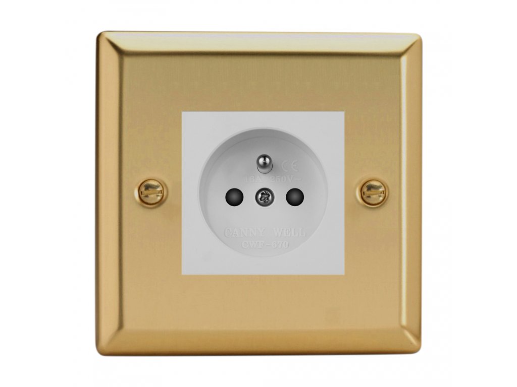 Klasický - Leštěná mosaz 1-Síťová zásuvka MAINS SOCKET - PIN CZ modul 16A do rámečků DataGrid (2 místa) - černá (Barva vnitřku Bílá, Verze Česká)