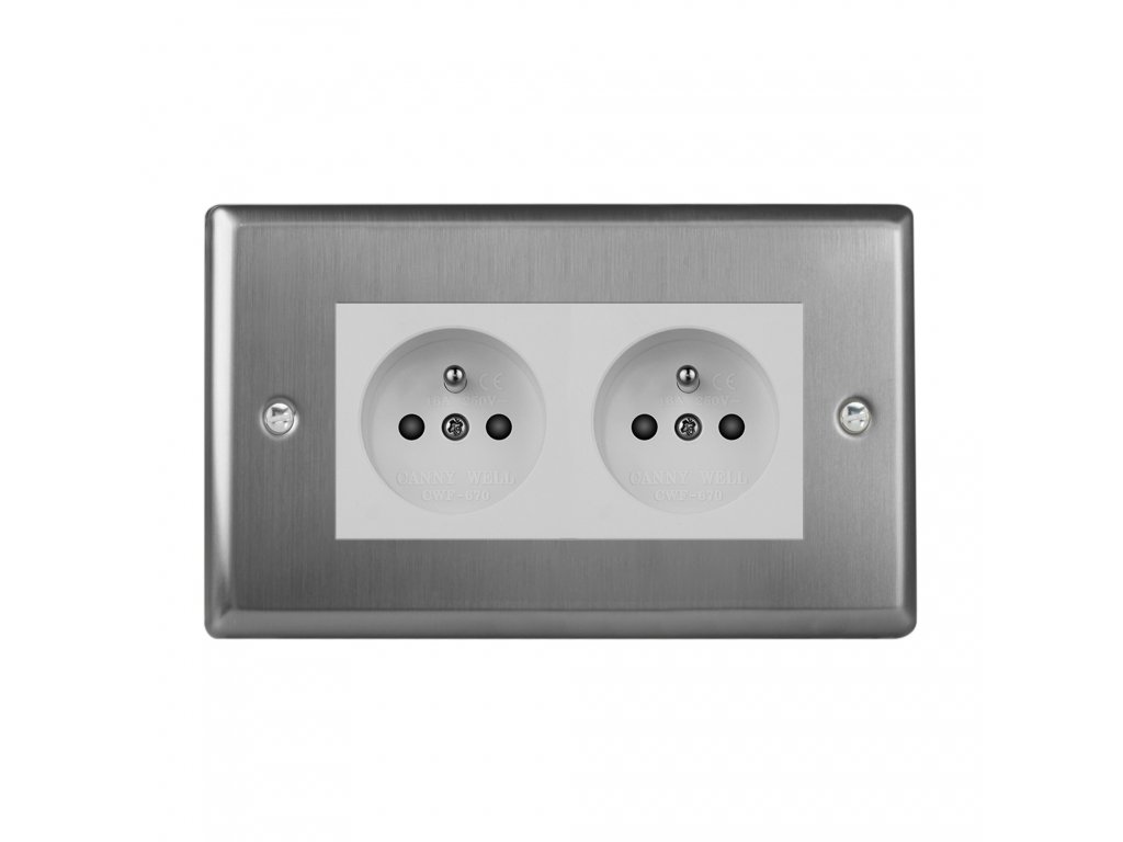 Designová zásuvka Klasický - Kartáèovaná ocel 2-Síová zásuvka MAINS SOCKET - PIN CZ modul 16A do rámeèkù DataGrid (2 místa) - èerná, Klasický - Kartáèovaná ocel 2-Síová zásuvka MAINS SOCKET - PIN CZ modul 16A do rámeèkù DataGrid (2 místa) - èerná (Barva vnitøku Bílá, Verze Èeská)