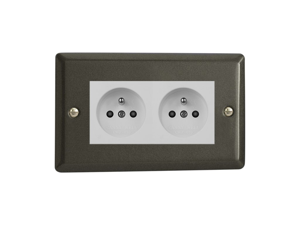 Klasický - Grafit 21 2-Síťová zásuvka MAINS SOCKET - PIN CZ modul 16A do rámečků DataGrid (2 místa) - černá (Barva vnitřku Bílá, Verze Česká)