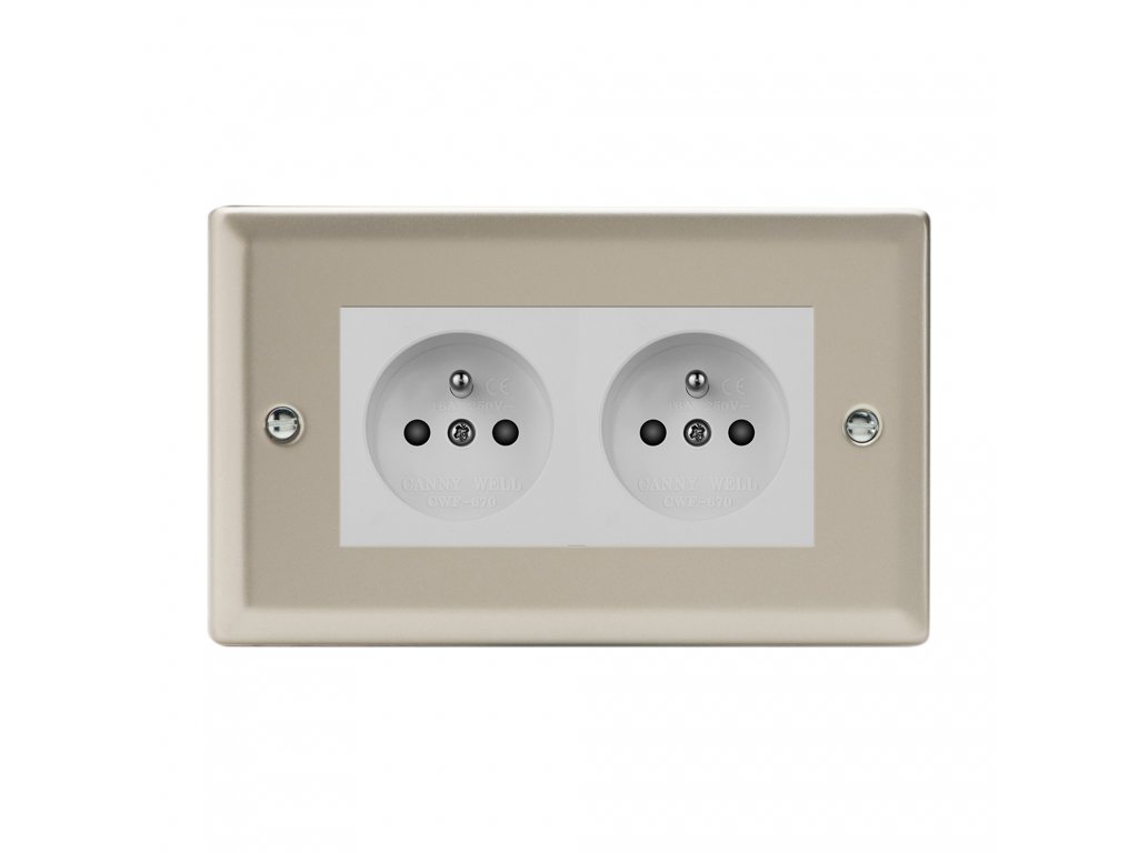Klasický - Satén 2-Síťová zásuvka MAINS SOCKET - PIN CZ modul 16A do rámečků DataGrid (2 místa) - černá (Barva vnitřku Bílá, Verze Česká)