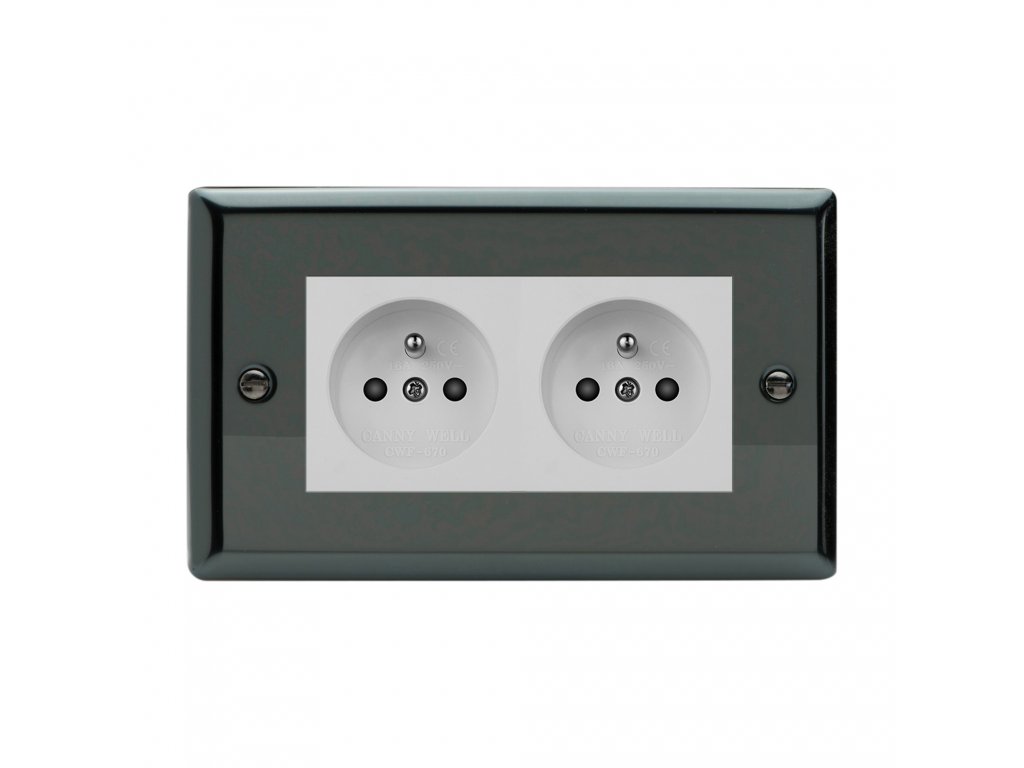 Klasický - Černé (lesklé) Iridium 2-Síťová zásuvka MAINS SOCKET - PIN CZ modul 16A do rámečků DataGrid (2 místa) - černá (Barva vnitřku Bílá, Verze Česká)
