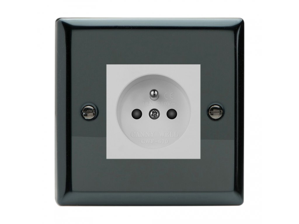 Klasický - Černé (lesklé) Iridium 1-Síťová zásuvka MAINS SOCKET - PIN CZ modul 16A do rámečků DataGrid (2 místa) - černá (Barva vnitřku Bílá, Verze Česká)