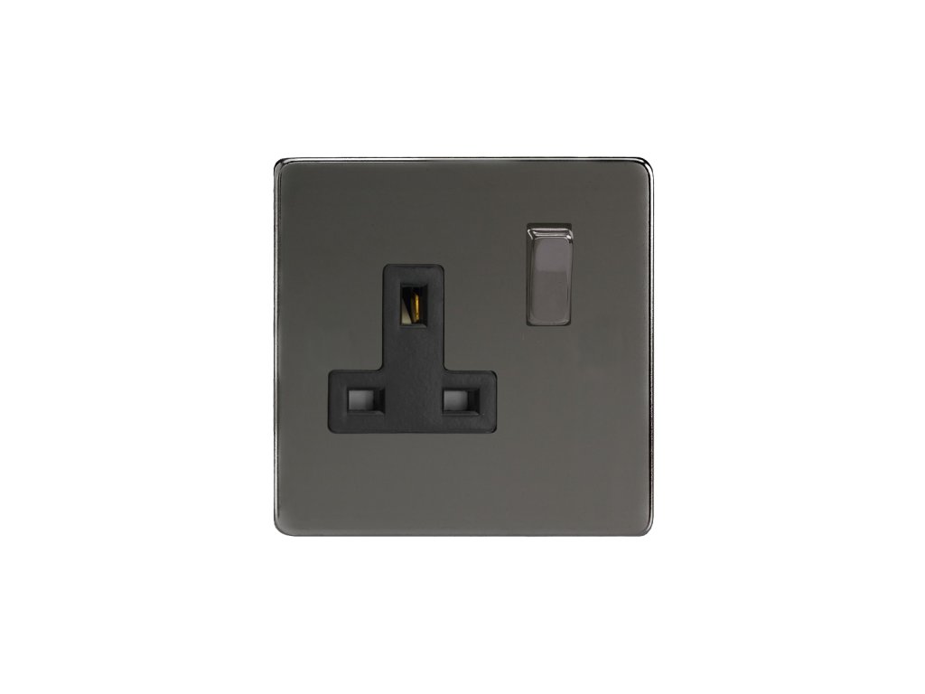 Designová zásuvka Síťová zásuvka MAINS SOCKET - Bezšroubkový - 1-modulový - černé (lesklé) iridium, Síťová zásuvka MAINS SOCKET - Bezšroubkový - 1-modulový - černé (lesklé) iridium