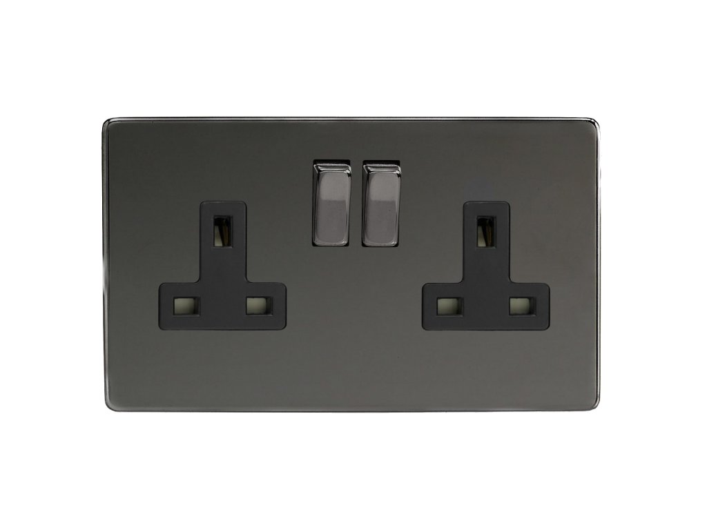 Designová zásuvka Síťová zásuvka MAINS SOCKET - Bezšroubkový - 2-modulový - černé (lesklé) iridium, Síťová zásuvka MAINS SOCKET - Bezšroubkový - 2-modulový - černé (lesklé) iridium