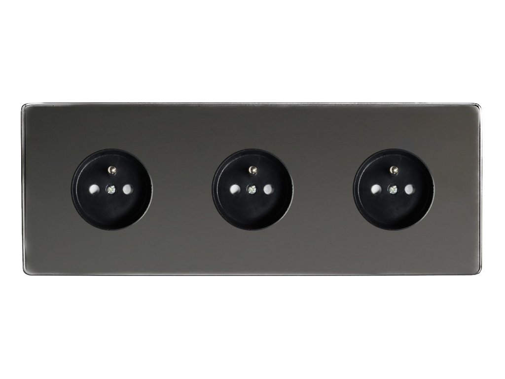 Designová zásuvka Síťová zásuvka MAINS SOCKET - Bezšroubkový - 3-modulový - černé (lesklé) iridium, Síťová zásuvka MAINS SOCKET - Bezšroubkový - 3-modulový - černé (lesklé) iridium