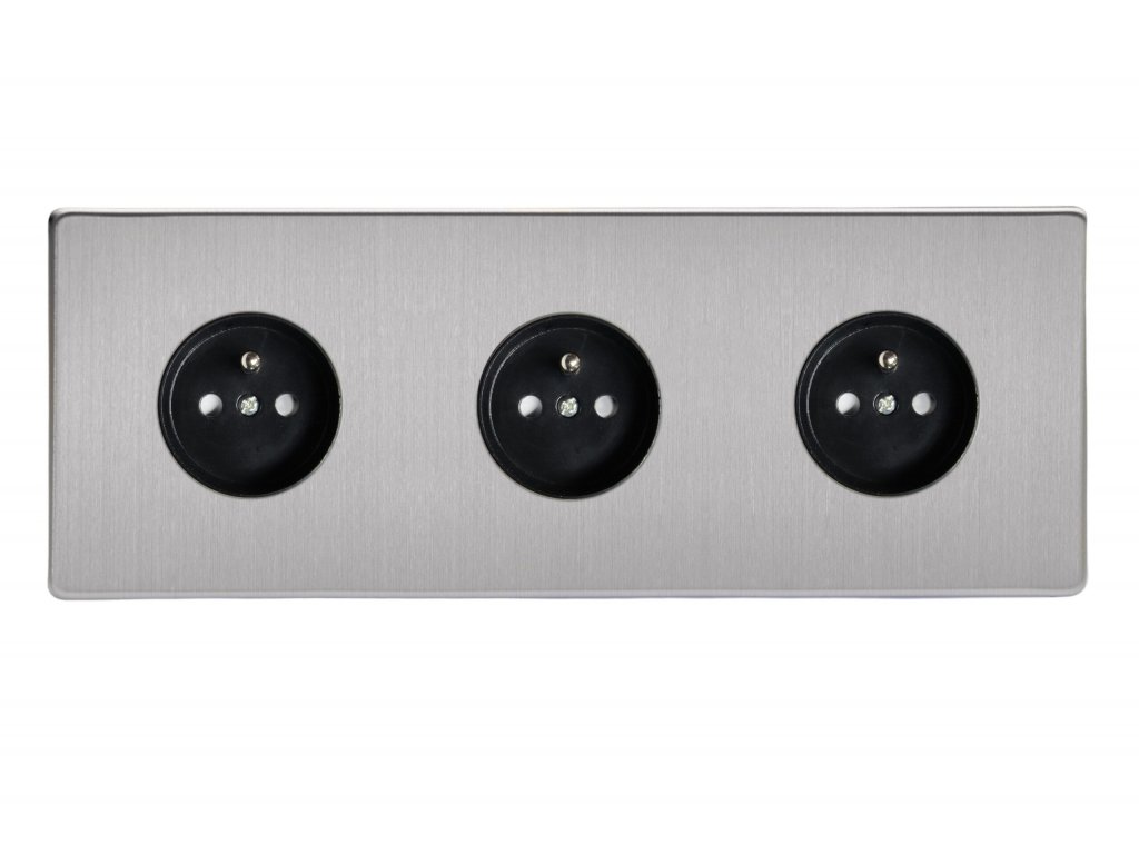 Designová zásuvka Síťová zásuvka MAINS SOCKET - Bezšroubkový - 3-modulový - kartáčovaná ocel, Síťová zásuvka MAINS SOCKET - Bezšroubkový - 3-modulový - kartáčovaná ocel
