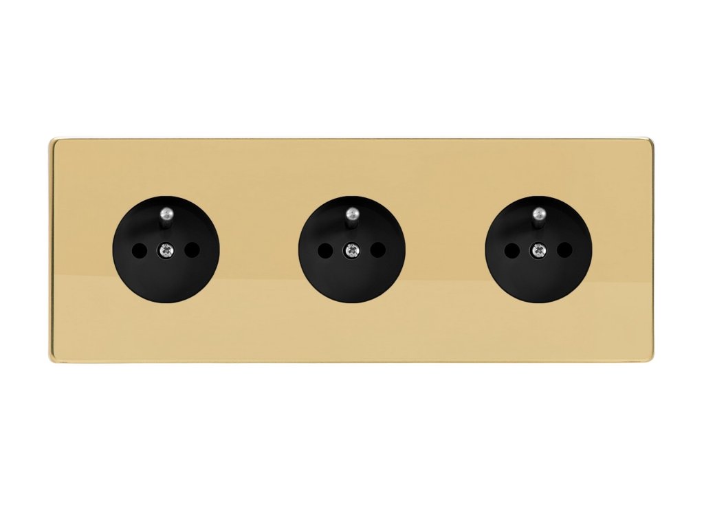 Designová zásuvka Síťová zásuvka MAINS SOCKET - Bezšroubkový - 3-modulový - leštěná mosaz, Síťová zásuvka MAINS SOCKET - Bezšroubkový - 3-modulový - leštěná mosaz