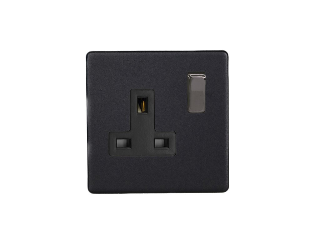 Designová zásuvka Síťová zásuvka MAINS SOCKET - Bezšroubkový - 1-modulový - matně černá, Síťová zásuvka MAINS SOCKET - Bezšroubkový - 1-modulový - matně černá