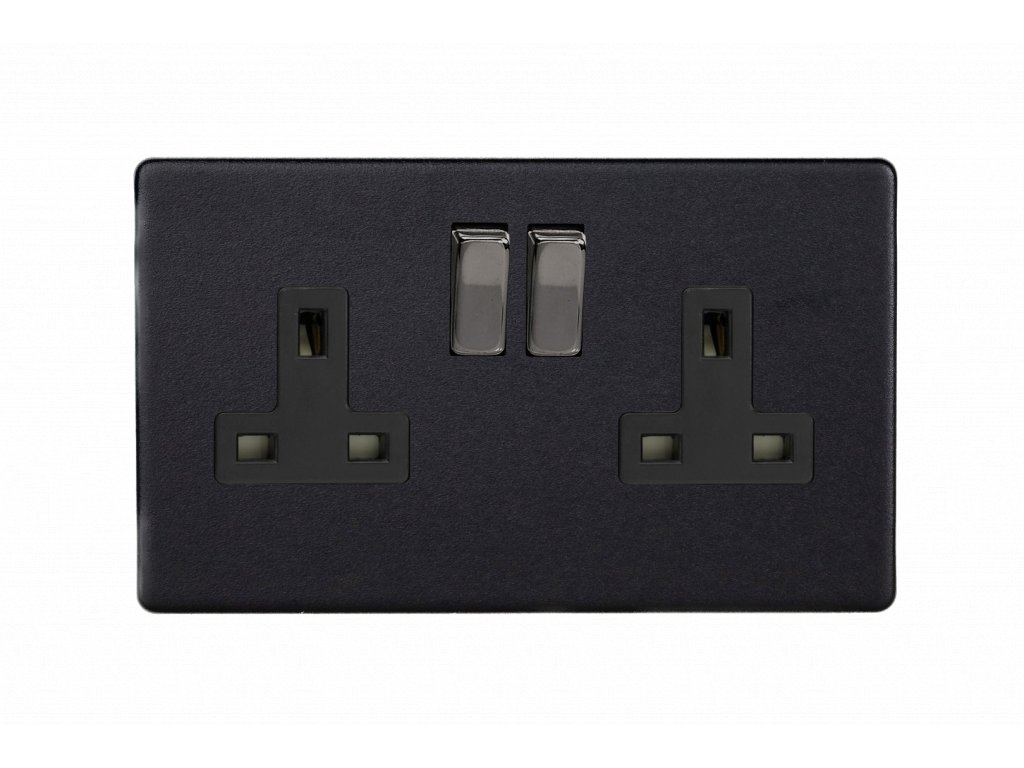 Designová zásuvka Síťová zásuvka MAINS SOCKET - Bezšroubkový - 2-modulový - matně černá, Síťová zásuvka MAINS SOCKET - Bezšroubkový - 2-modulový - matně černá