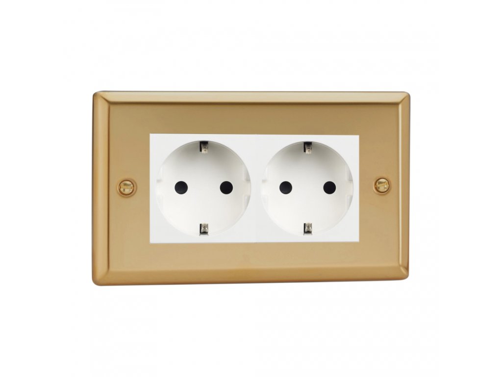 Klasický - Leštěná mosaz 2-Síťová zásuvka MAINS SOCKET - PIN CZ modul 16A do rámečků DataGrid (2 místa) - černá
