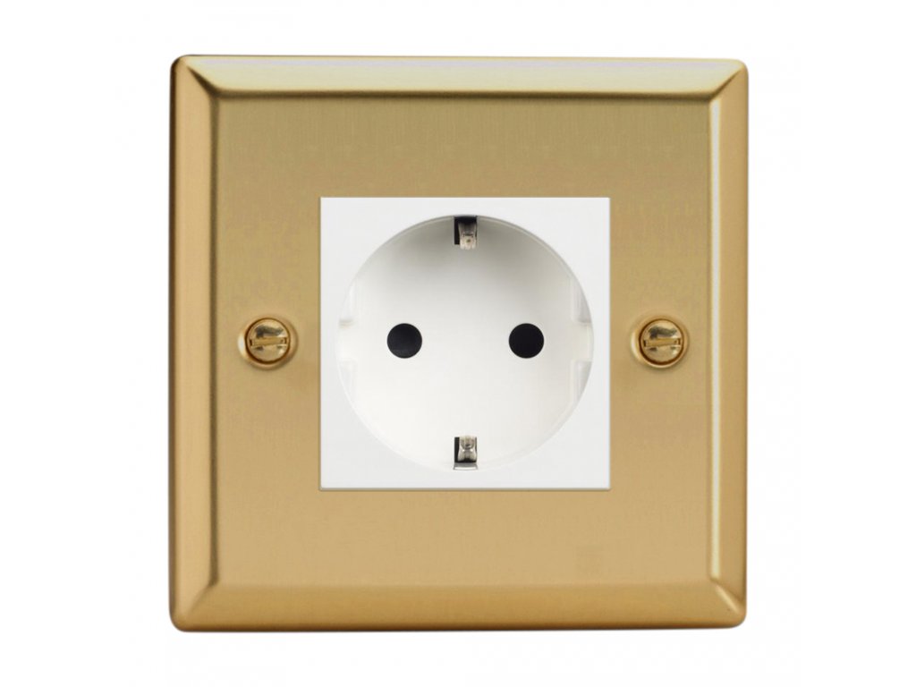 Klasický - Leštěná mosaz 1-Síťová zásuvka MAINS SOCKET - PIN CZ modul 16A do rámečků DataGrid (2 místa) - černá