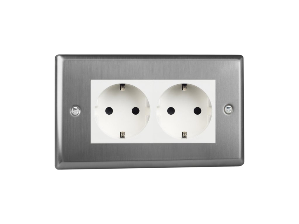 Klasický - Kartáčovaná ocel 2-Síťová zásuvka MAINS SOCKET - PIN CZ modul 16A do rámečků DataGrid (2 místa) - černá