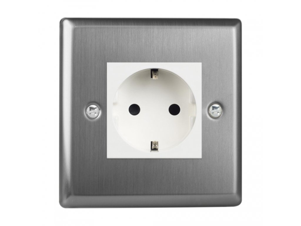 Klasický - Kartáčovaná ocel 1-Síťová zásuvka MAINS SOCKET - PIN CZ modul 16A do rámečků DataGrid (2 místa) - černá