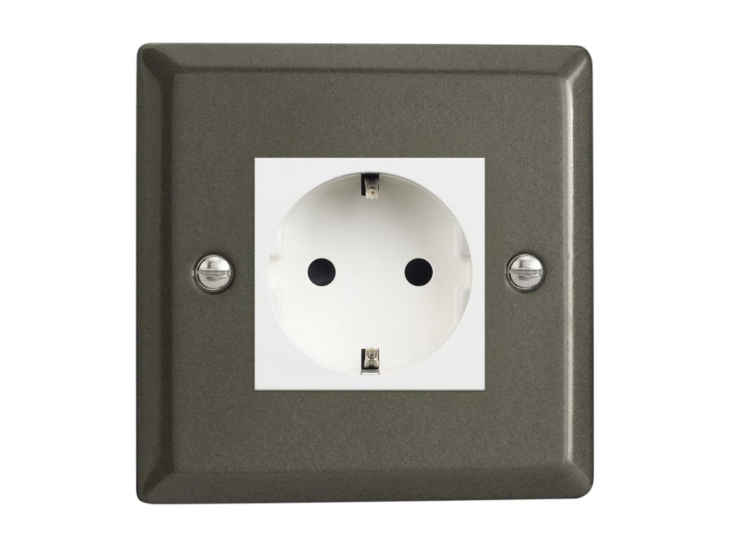 Klasický - Grafit 21 1-Síťová zásuvka MAINS SOCKET - PIN CZ modul 16A do rámečků DataGrid (2 místa) - černá