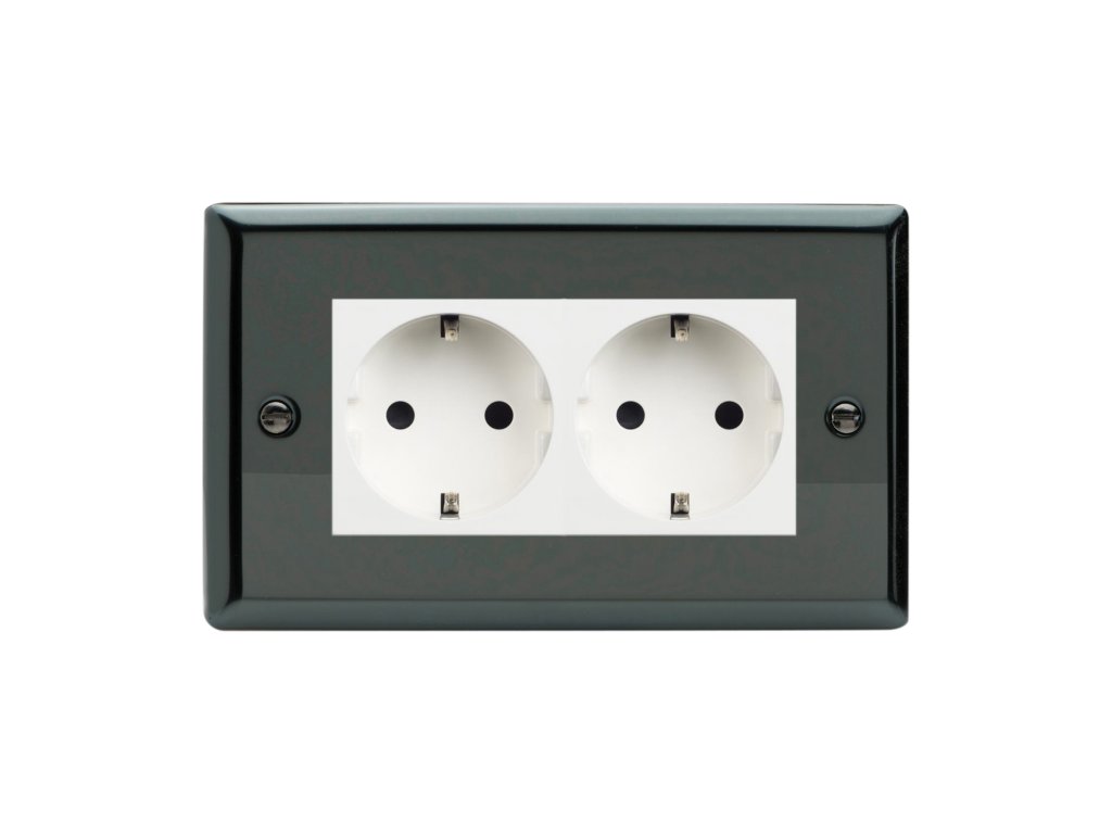 Klasický - Černé (lesklé) Iridium 2-Síťová zásuvka MAINS SOCKET - PIN CZ modul 16A do rámečků DataGrid (2 místa) - černá