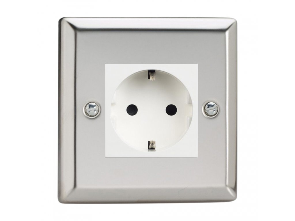 Klasický - leštěný chrom 1 - Síťová zásuvka MAINS SOCKET - SCHUKO modul 16A do rámečků DataGrid (2 místa) - černá (Barva vnitřku Bílá, Verze Německá)