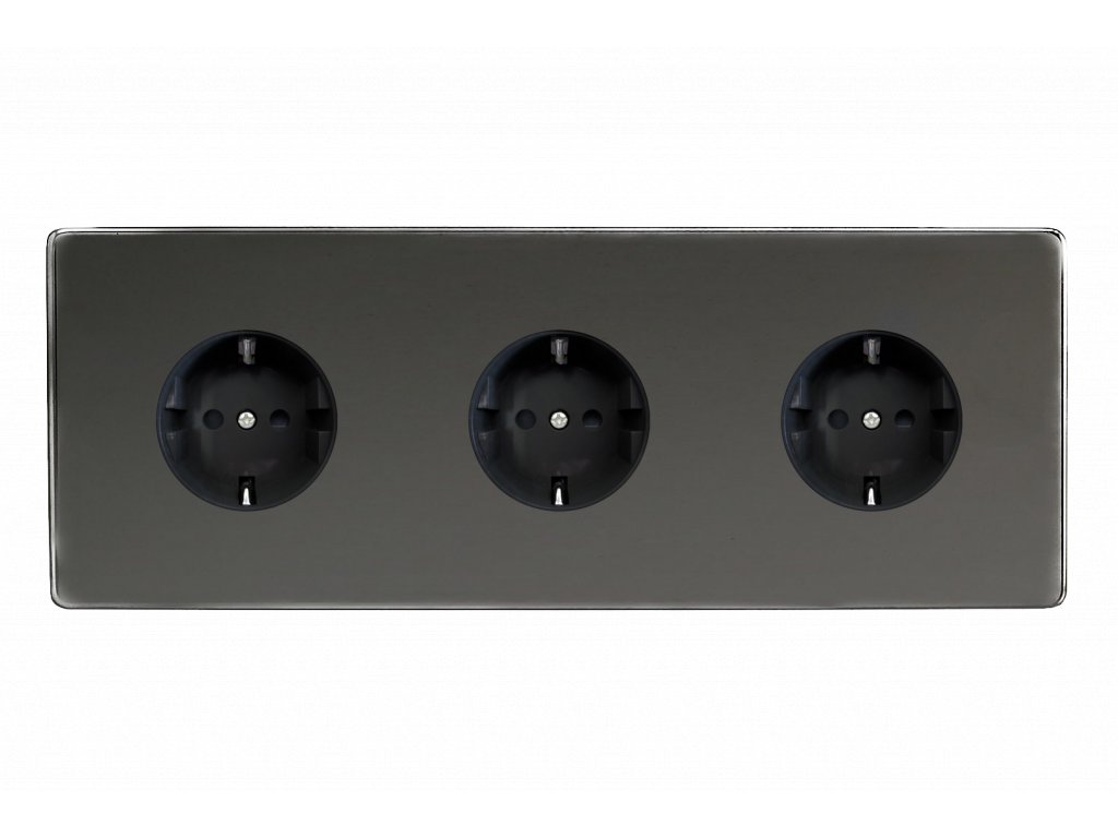 Designová zásuvka Síťová zásuvka MAINS SOCKET - Bezšroubkový - 3-modulový - černé (lesklé) iridium, Síťová zásuvka MAINS SOCKET - Bezšroubkový - 3-modulový - černé (lesklé) iridium
