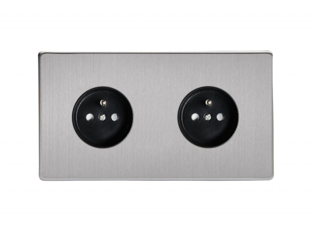 Designová zásuvka Síťová zásuvka MAINS SOCKET - Bezšroubkový - 2-modulový - kartáčovaná ocel, Síťová zásuvka MAINS SOCKET - Bezšroubkový - 2-modulový - kartáčovaná ocel