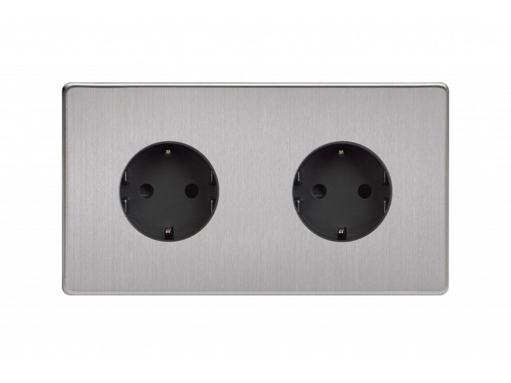 Designová zásuvka Síťová zásuvka MAINS SOCKET - Bezšroubkový - 2-modulový - kartáčovaná ocel, Síťová zásuvka MAINS SOCKET - Bezšroubkový - 2-modulový - kartáčovaná ocel