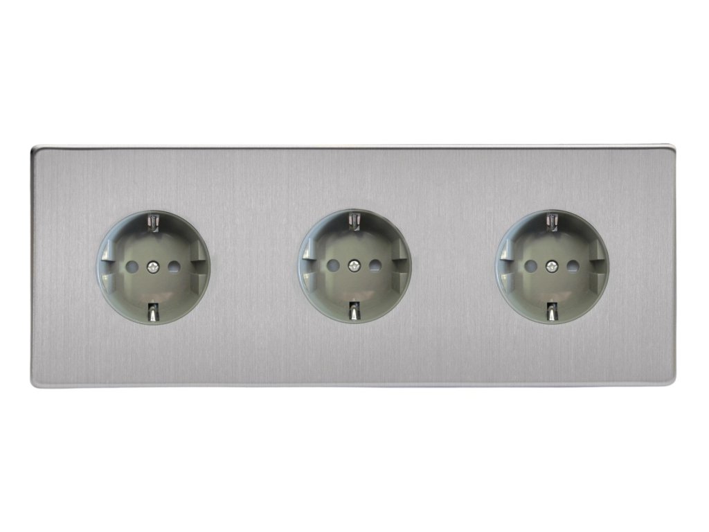Designová zásuvka Síťová zásuvka MAINS SOCKET - Bezšroubkový - 3-modulový - kartáčovaná ocel, Síťová zásuvka MAINS SOCKET - Bezšroubkový - 3-modulový - kartáčovaná ocel