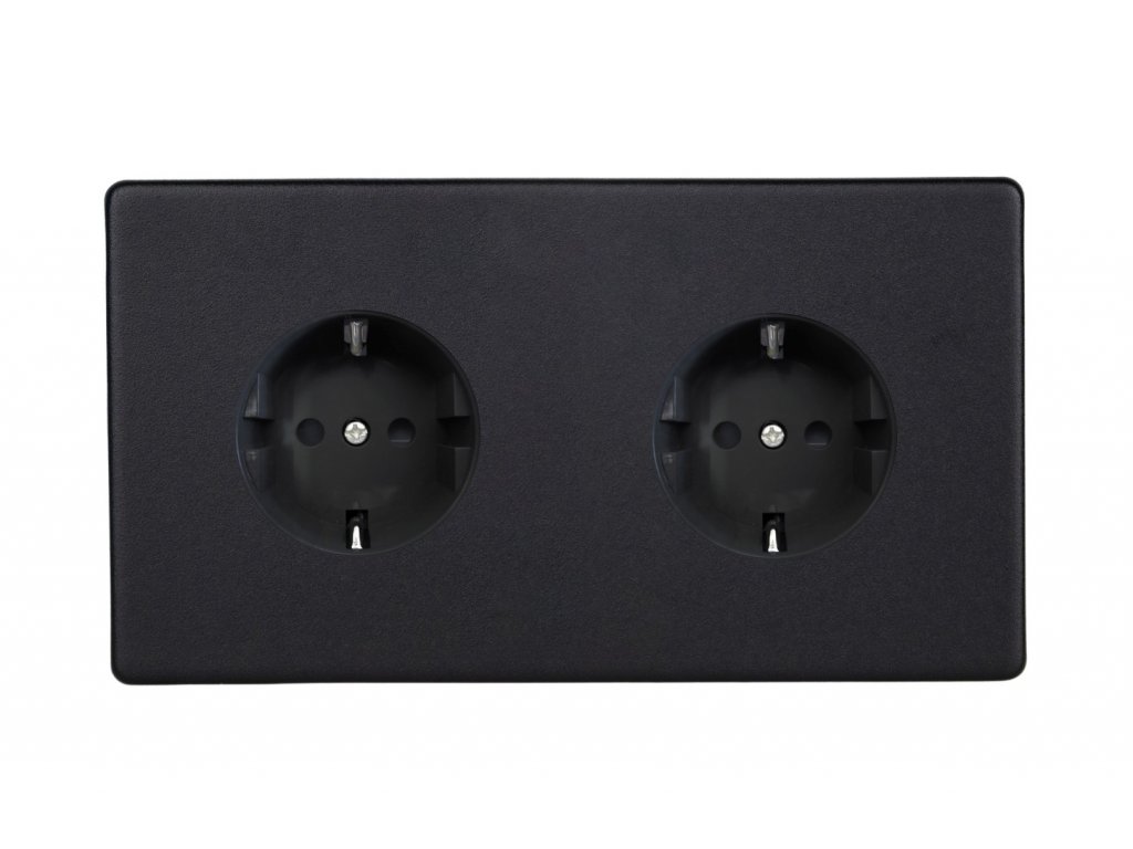 Designová zásuvka Síťová zásuvka MAINS SOCKET - Bezšroubkový - 2-modulový - matně černá, Síťová zásuvka MAINS SOCKET - Bezšroubkový - 2-modulový - matně černá