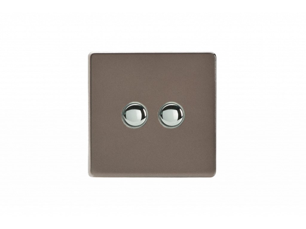 Designový vypínač Tlačítkový vypínač IMPULSE - 2-modulový schodišťový (č.6); jednosměrný (č.1) 6A 1-pólový BEZŠROUBKOVÉ - cínová / chromová tlačítka, XDRP2S