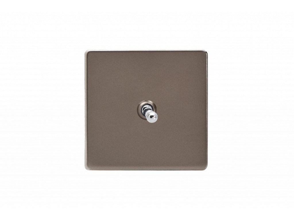 Designový vypínač Páčkový vypínač TOGGLE - 1-modulový schodišťový (č.6); jednosměrný (č.1) 10A 1-pólový BEZŠROUBKOVÉ - cínová / chromová páčka, XDRSBS 1